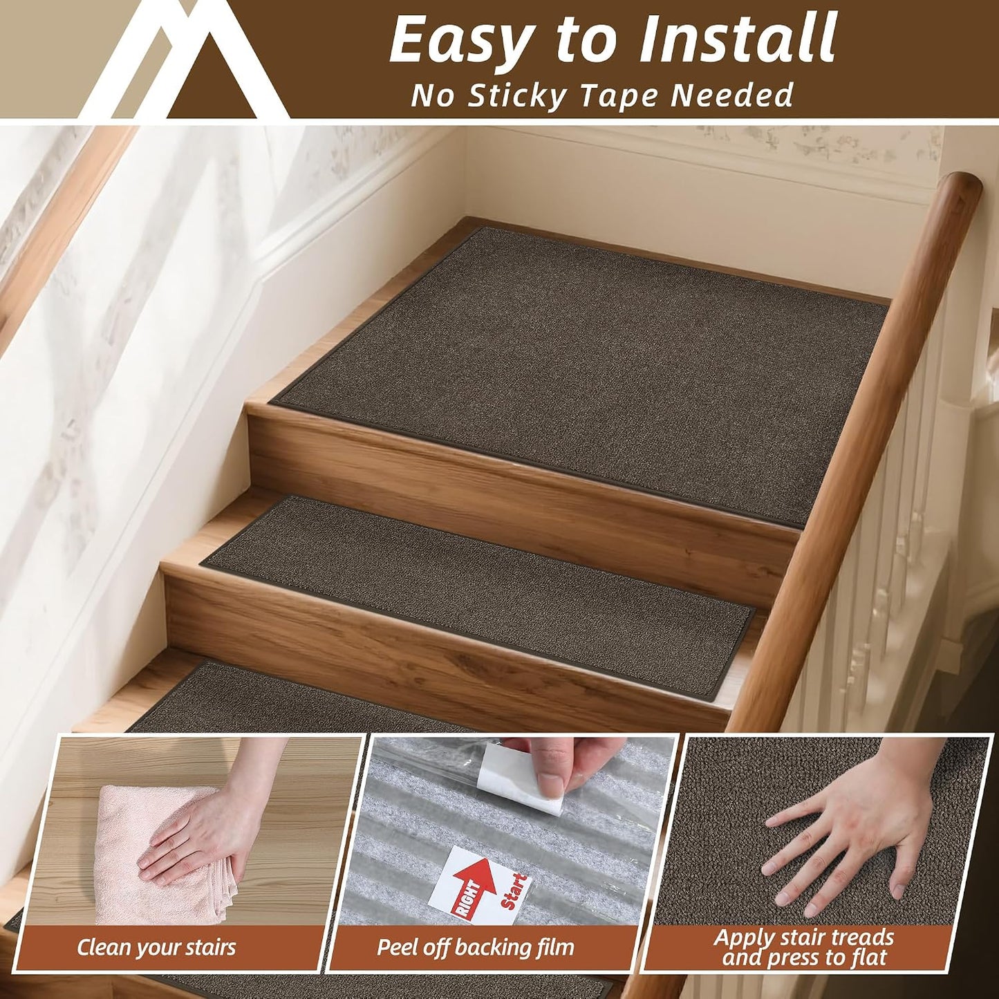 COSY HOMEER Stair Treads Non-Slip Carpet Stair Treads for Wooden Steps, Indoor Stair-Runner Rugs for Kids Elders & Pets 28"x9" (4Pc, Dark Gray)