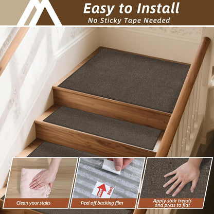 COSY HOMEER Stair Treads Non-Slip Carpet Stair Treads for Wooden Steps, Indoor Stair-Runner Rugs for Kids Elders & Pets 28"x9" (4Pc, Dark Gray)