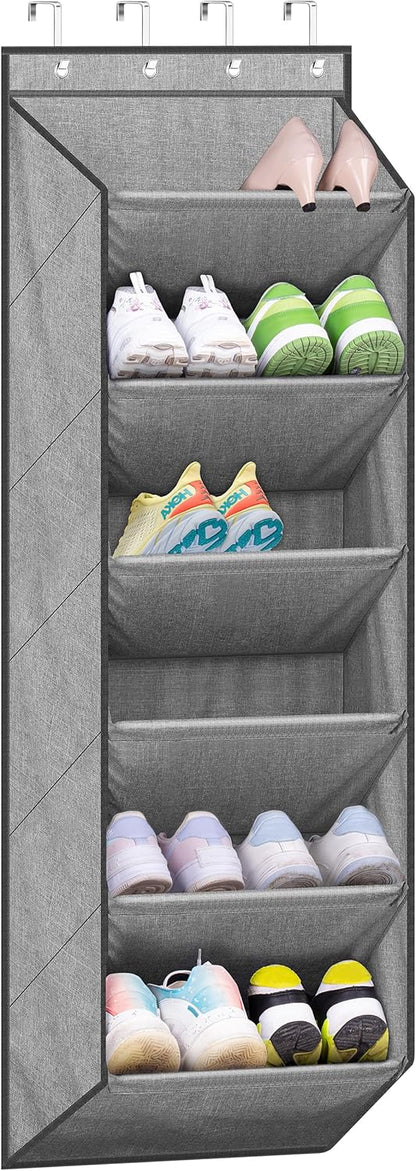 SLEEPING LAMB Over The Door Shoe Organizer for Closet with Large Deep Pockets, Narrow Shoe Rack for Door Hanging Boots Storage, Black