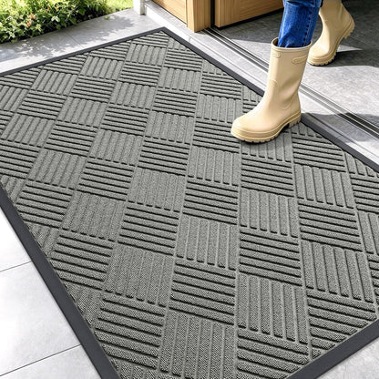 OLANLY Front Door Mat Outside Entrance 29.5x17, Absorbent, Heavy Duty Sturdy Natural Rubber Doormat Indoor Outdoor, Stain and Fade Resistant, Non-Slip Low Profile Floor Mat for Entryway, Grey Diamond