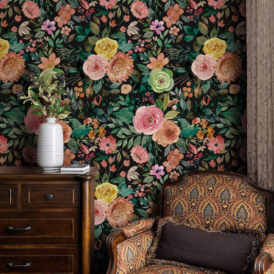 Simon&Siff Floral Peel and Stick Wallpaper, 17.3" x 120" Self Adhesive Wallpaper Boho Flower Kitchen Cabinets Furniture Decorative Renter Friendly Wall Paper