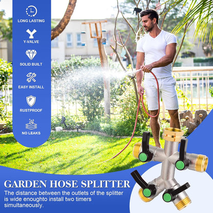 EJW Hose Splitter, 2 Way Hose Splitter, Garden Hose Splitters,Faucet Splitters, Outdoor Faucet Splitter, 2 Way Hose Connector,Brass Splitter, 3/4” GHT Threads.