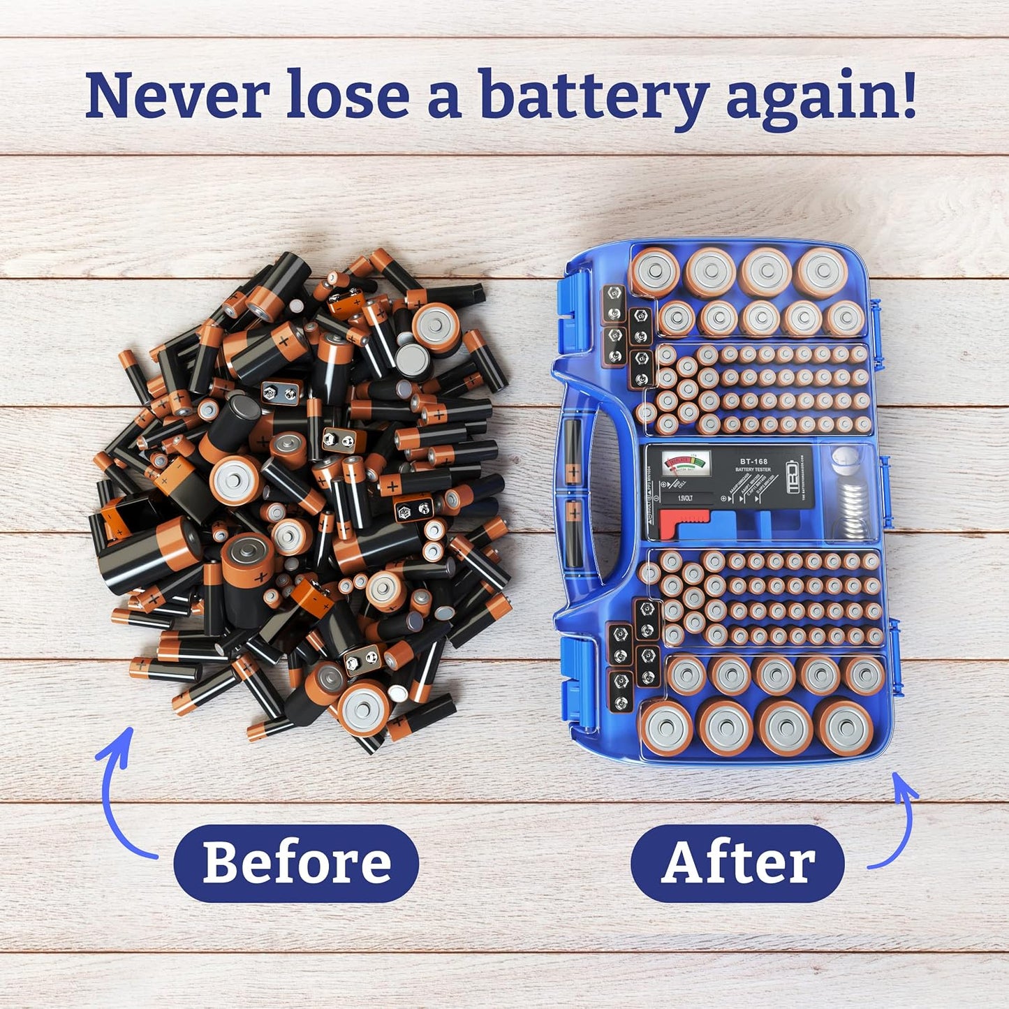 The Battery Organizer, Battery Organizer Storage Case with Tester, Stores & Protects Up to 180 Batteries & Energizer D Batteries, D Cell Long-Lasting Alkaline Power Batteries 12 Count