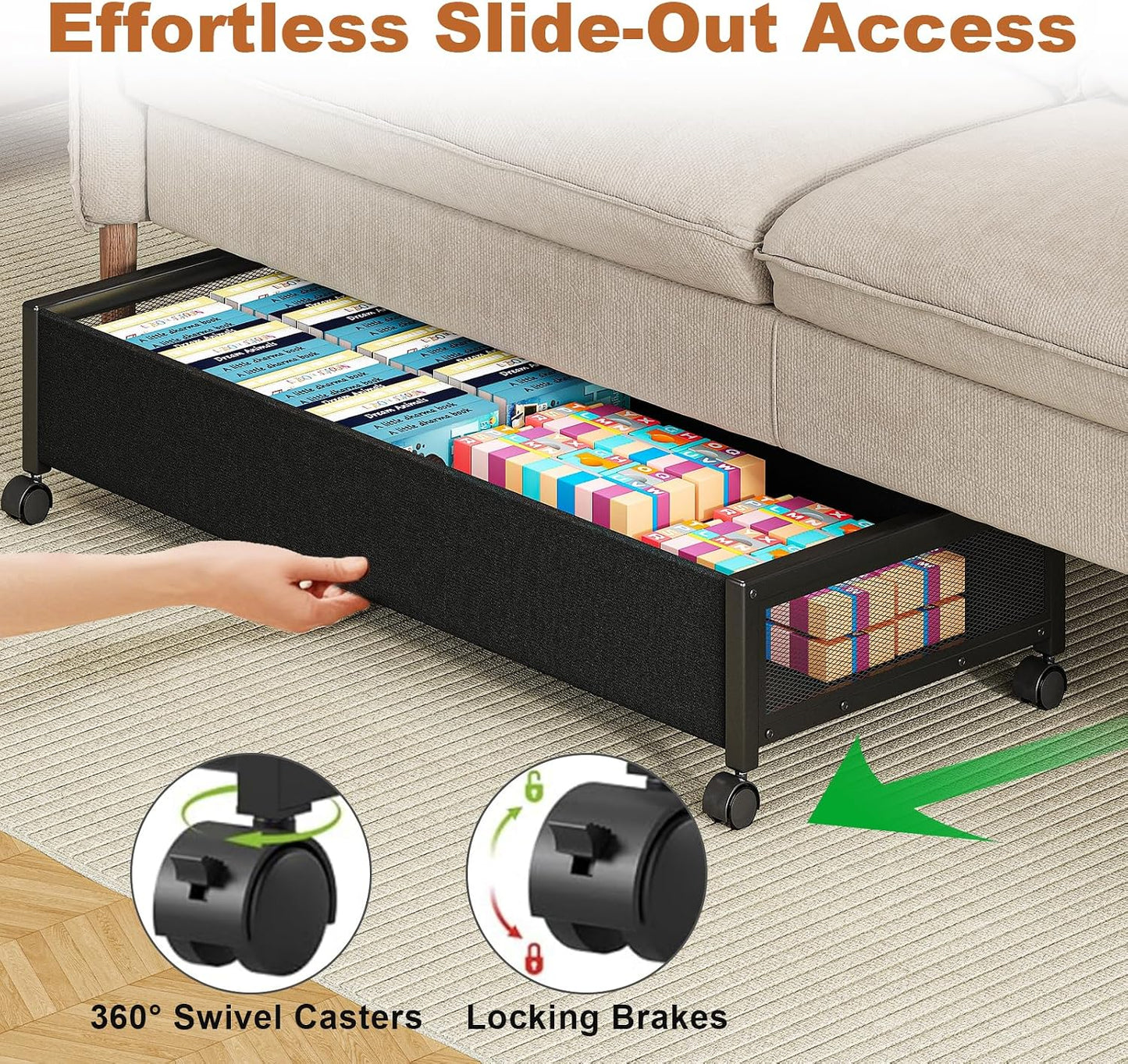 2 Pack Under the Bed Storage Containers,10 inch Height Under Bed Shoe Storage,31inch Long Underbed Storage with Wheels,Large Rolling under bed Clothes Storage Drawers with Lid for Dorm Tall ,Black