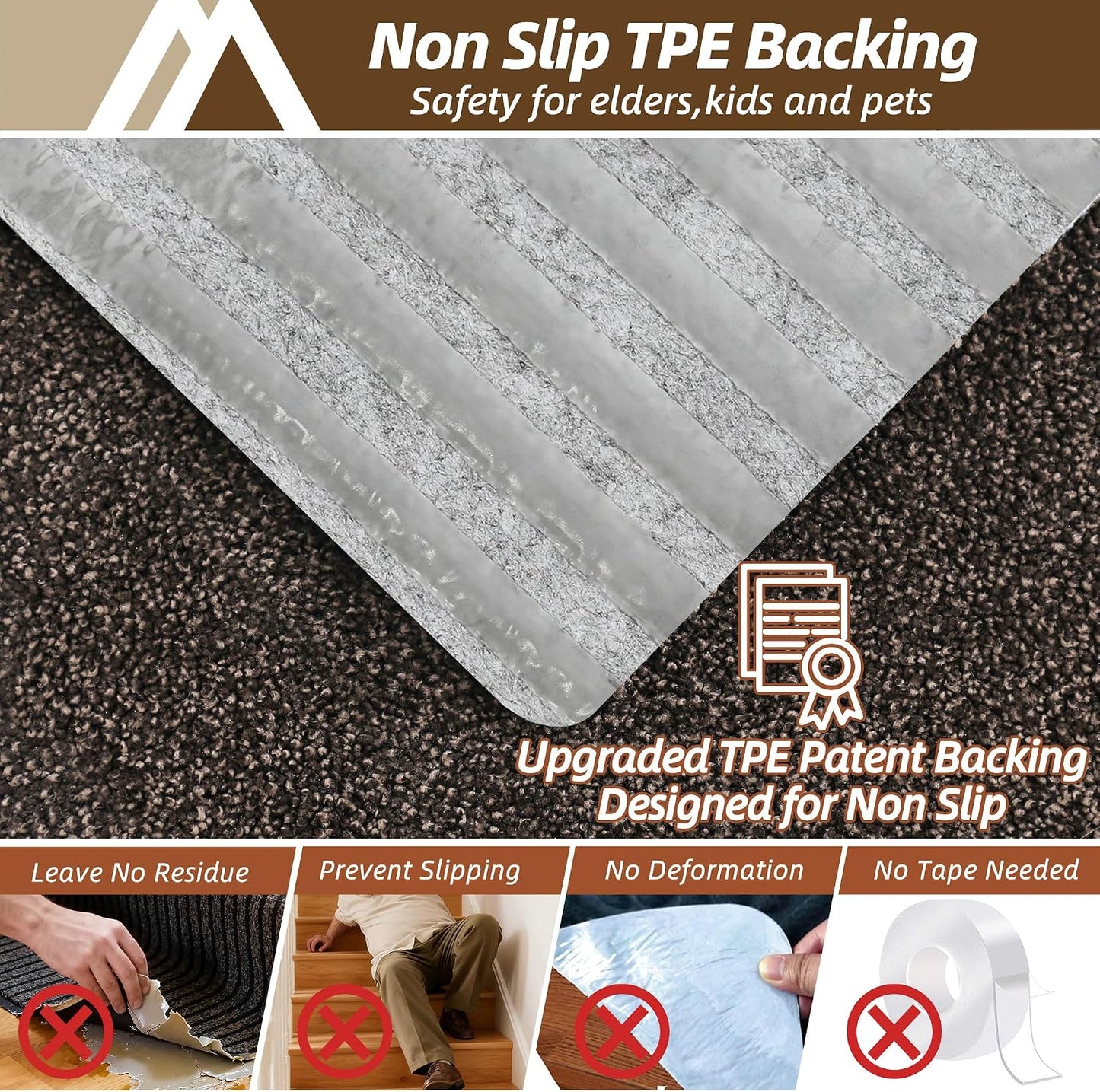 COSY HOMEER Stair Treads for Wooden Steps Non-Slip Carpet Mat,4pcs,Brown | Cut to Size,Peel and Stick,Washable,Residue Free,Self Adhesive,Stair Runner for Kid Elder Pet,28“x9”Carpet Stair Treads