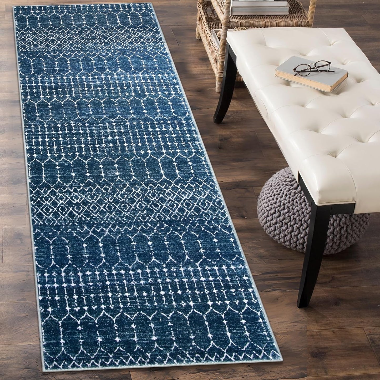 Lahome Moroccan Entry Rug 2x3, Non-Slip Washable Front Indoor Door Mat Rubber Backing Low-Profile Door Rugs, Small Geometric Print Distressed for Entryway Bathroom Kitchen, Black Hana