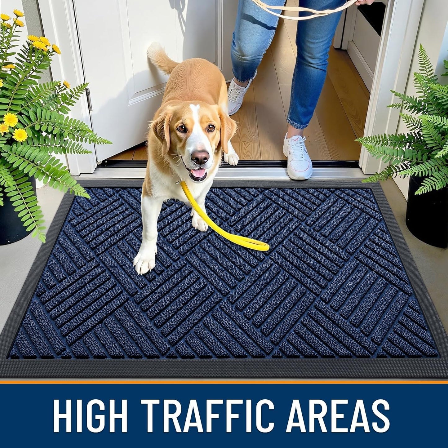 OLANLY Front Door Mat Outside Entrance 29.5x17, Absorbent, Heavy Duty Sturdy Natural Rubber Doormat Indoor Outdoor, Stain and Fade Resistant, Non-Slip Low Profile Floor Mat for Entryway, Grey Diamond