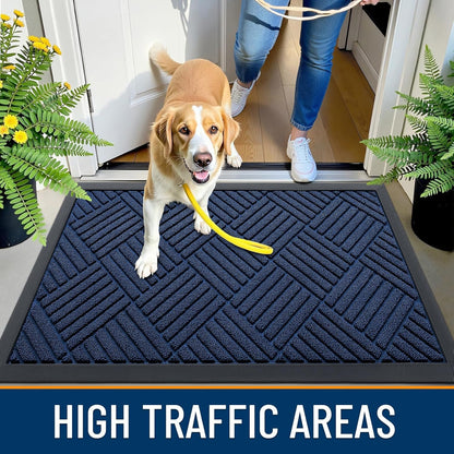 OLANLY Front Door Mat Outside Entrance 29.5x17, Absorbent, Heavy Duty Sturdy Natural Rubber Doormat Indoor Outdoor, Stain and Fade Resistant, Non-Slip Low Profile Floor Mat for Entryway, Grey Diamond