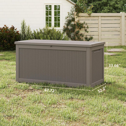 200 Gallon Deck Boxes Outdoor Waterproof, Outdoor Storage Box with Lockable Lid & UV-Resistant for Patio Furniture, Outdoor Cushions, Garden Tools and Pool Supplies, Light Brown