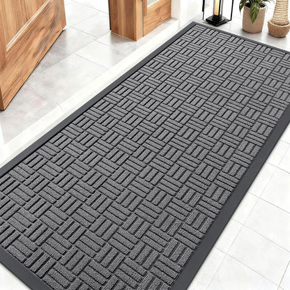OLANLY Front Door Mat Outside Entrance 29.5x17, Absorbent, Heavy Duty Sturdy Natural Rubber Doormat Indoor Outdoor, Stain and Fade Resistant, Non-Slip Backing Low Profile Floor Mat for Entryway, Grey