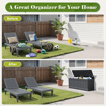 Flamaker Outdoor Storage Box 80 Gallon Resin Waterproof Deck Box Delivery Box with Wood Texture Large Storage Bin for Patio Cushions, (Grey)