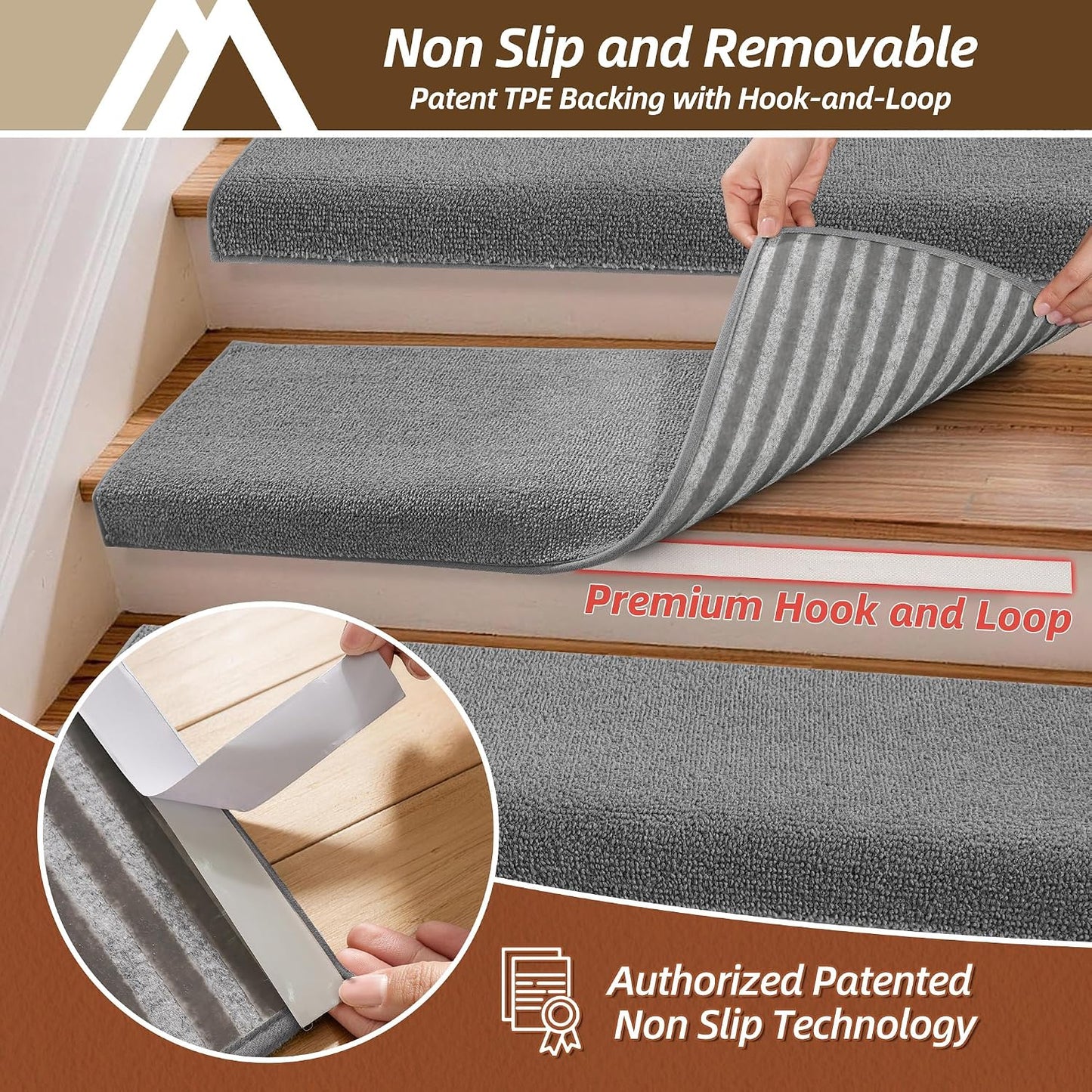 COSY HOMEER Bullnose Carpet Stair Treads, Peel and Stick Non-Slip Stair Treads for Wooden Steps, 11" x 30" Indoor Stair-Runner Rugs (4Pc, Gray)