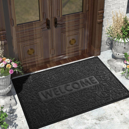 Yimobra Welcome Mat Outdoor 29.5x17, Waterproof Non-Slip Outdoor Mats for Front Door Outside Entrance, Low-Profile Entryway Mat Indoor for Garage Patio, Black