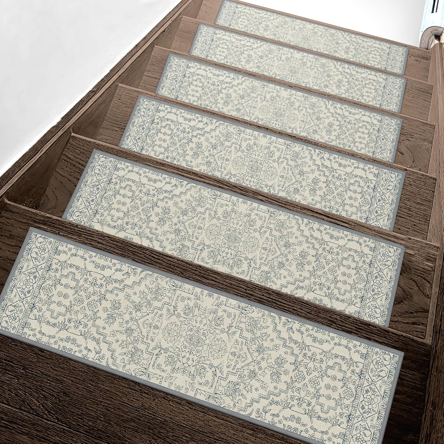 sarben Non Slip Stair Treads for Wooden Steps 15PCS - 8"x30" Indoor Safety Carpet, Edging Mats with TPE Adhesive Backing, Pet and Elderly Friendly Stair Rugs (Taupe) - Colors B