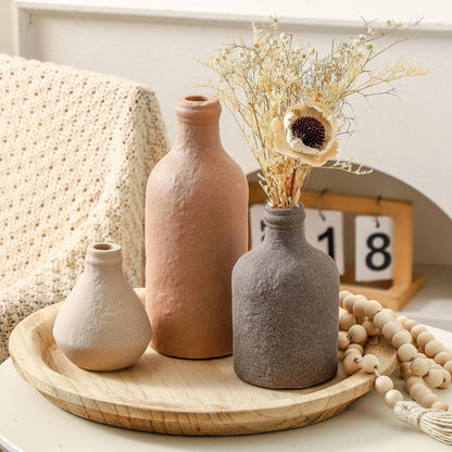 Ceramic Vase Set of 3, Decorative Vases Home Decor Modern Neutral Flower Pampass Boho Vase for Living Room, Table, Mantel, Entryway, Bookshelf, Kitchen, Bedroom, Bathroom - White