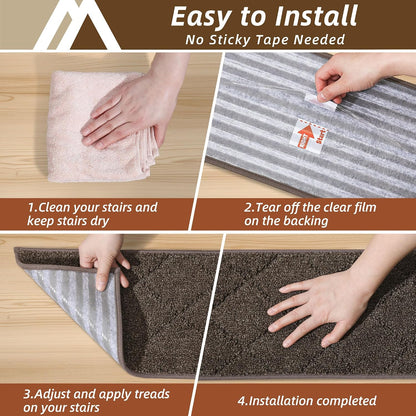 COSY HOMEER Edging Stair Treads Non-Slip Carpet Mat 28inX9in Indoor Stair Runners for Wooden Steps, Edging Stair Rugs for Kids and Dogs, 100% Polyester TPE Backing(4pc, Beige)
