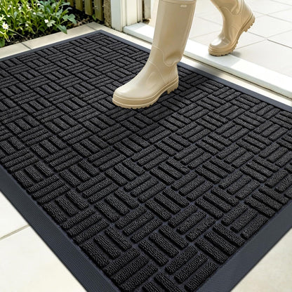 OLANLY Front Door Mat Outside Entrance 29.5x17, Absorbent, Heavy Duty Sturdy Natural Rubber Doormat Indoor Outdoor, Stain and Fade Resistant, Non-Slip Backing Low Profile Floor Mat for Entryway, Grey