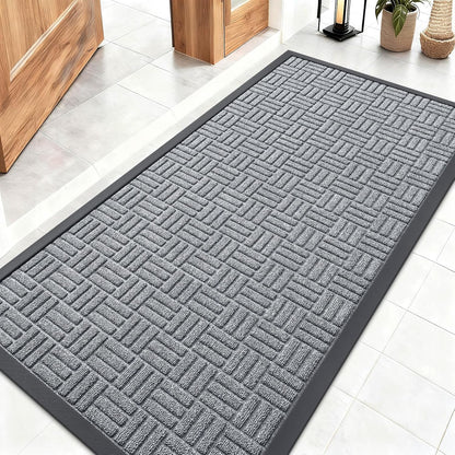 OLANLY Front Door Mat Outside Entrance 29.5x17, Absorbent, Heavy Duty Sturdy Natural Rubber Doormat Indoor Outdoor, Stain and Fade Resistant, Non-Slip Backing Low Profile Floor Mat for Entryway, Grey