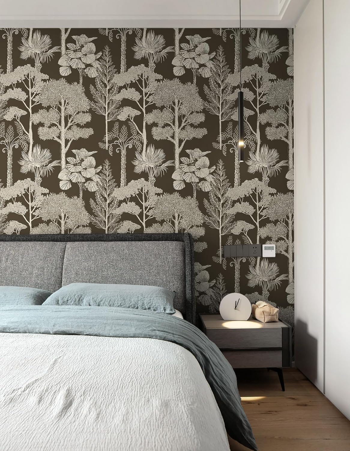 Safiyya Peel and Stick Wallpaper Beige Forest Contact Paper 17.3" x 118" Vintage Tree Wall Paper Renter Friendly Self Adhesive Removable Wallpaper for Bathroom Vinyl Off-White
