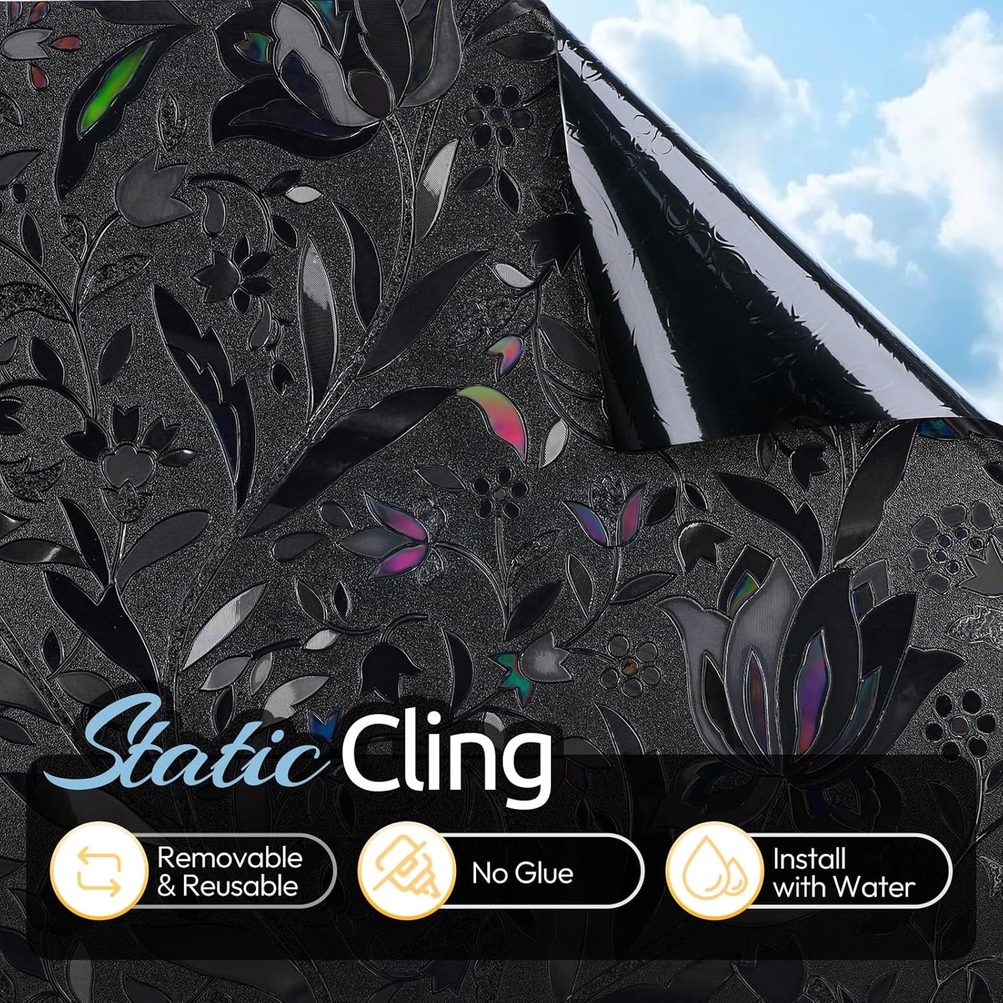 rabbitgoo Window Privacy Film, Decorative Stained Glass Window Film, Sun Blocking Glass Clings, Renter-Friendly Static Cling Frosted Sticker Covering for Home Door, Rainbow Tulip 17.5" X 78.7"