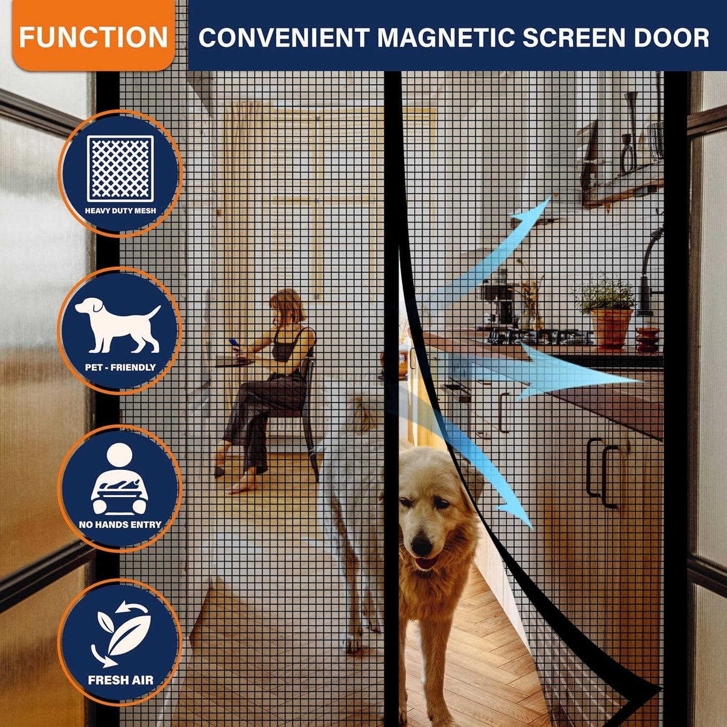 Mesh Screen with Magnetic Closure-Keeps Bugs Out Let Breeze in, Heavy Duty - Pet and Kid Friendly, Works with Front, Sliding Doors (38 x 82 Inch)