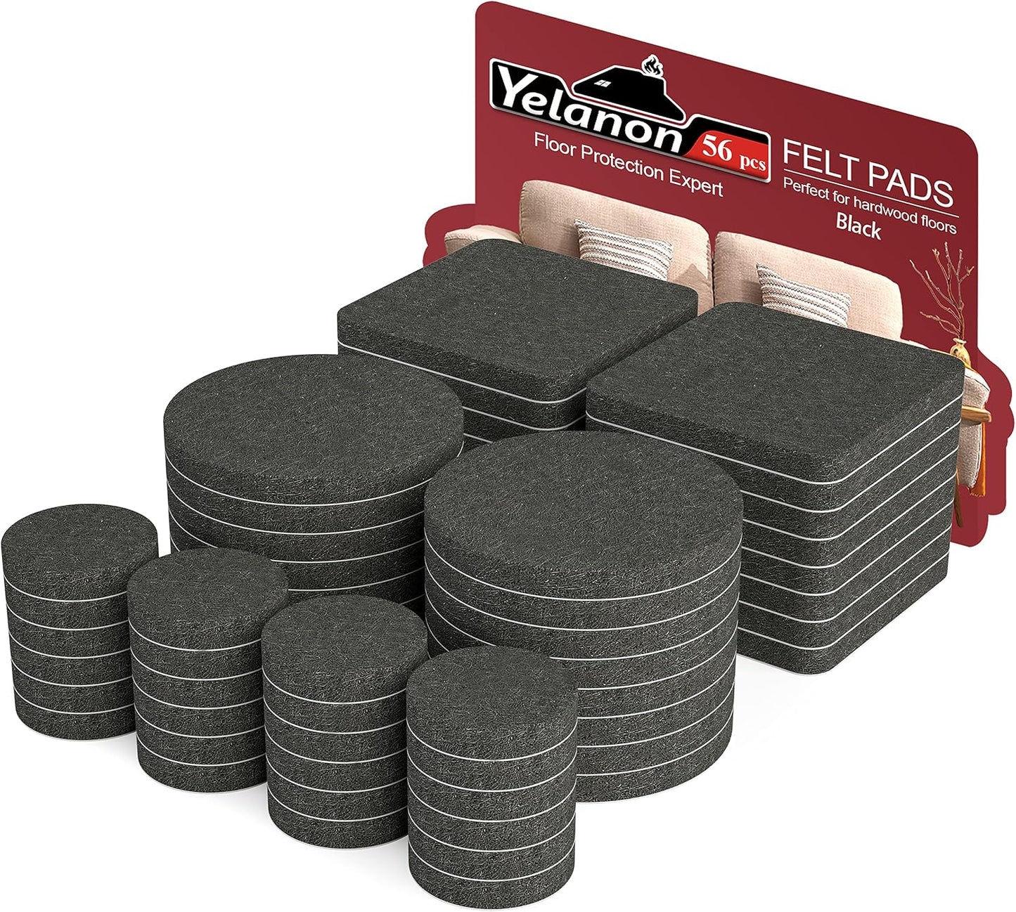 Yelanon Felt Furniture Pads for Hardwood Floors -36 Pcs 2" Premium Floor Protectors for Furniture, Felt Pads for Chair Legs, Black