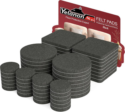 Yelanon Felt Furniture Pads for Hardwood Floors -36 Pcs 2" Premium Floor Protectors for Furniture, Felt Pads for Chair Legs, Black