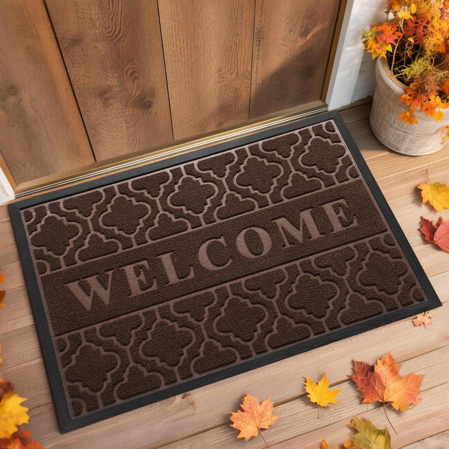 Yimobra Welcome Mat Outdoor Indoor, All-Weather Waterproof Front Door Mat Outside Entrance, Non-Slip Low Profile Porch Patio Doormat, 29.5x17, Black