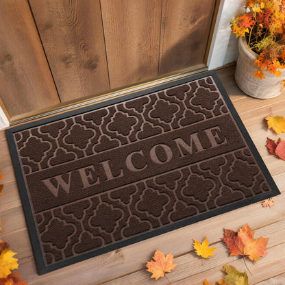Yimobra Welcome Mat Outdoor Indoor, All-Weather Waterproof Front Door Mat Outside Entrance, Non-Slip Low Profile Porch Patio Doormat, 29.5x17, Black