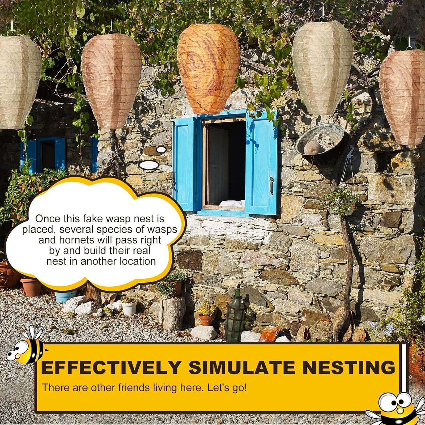 Qualirey 12 Pcs Paper Wasp Nest Hanging Decoy for Tree, Front Back Porch, Back Deck, Outdoor Home Garden, Fake Hornet Nest Waterproof Wasp Trays Repellent