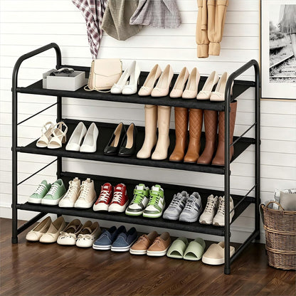 Ekisemio 3-Tier Long Metal Shoe Rack, Wide Stackable Shoe Organizer for Closet & Entryway, with Sturdy Wire Grid Storage Shelf for Bedroom, Black