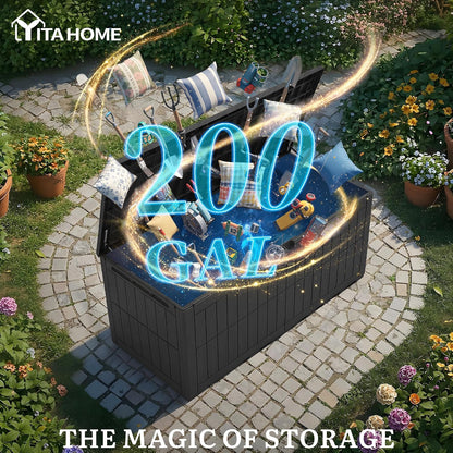 YITAHOME 134 Gallon Large Deck Box | Waterproof Resin Outdoor Storage Box with Lock, Doubles as 2-Person Bench Seating for Patio Furniture Cushions,Garden Tools &
