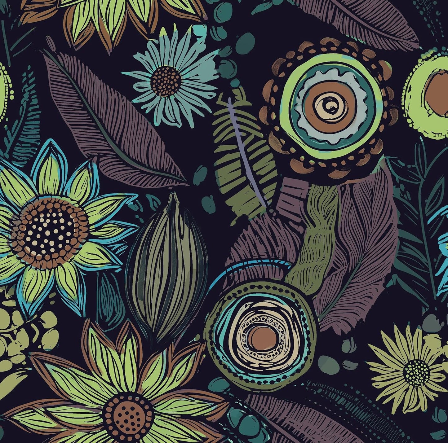 Blue Wallpaper Peel and Stick,Vintage Boho Floral Contact Paper 17.5" x 118", Retro Botanical Flower Wall Paper Self Adhesive Removable Waterproof for Walls Shelves Cabinet Table (Blue,Yellow, Green)