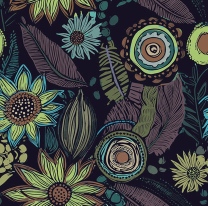 Blue Wallpaper Peel and Stick,Vintage Boho Floral Contact Paper 17.5" x 118", Retro Botanical Flower Wall Paper Self Adhesive Removable Waterproof for Walls Shelves Cabinet Table (Blue,Yellow, Green)