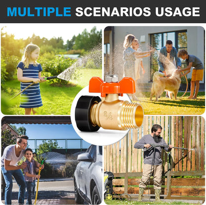 Garden Hose Splitter 3/4" GHT Full Flow 2 Way Brass Hose Splitter Heavy Duty All Metal Hose Y Splitter with Shutoff Outdoor Faucet Water Hose Splitter Y Valve Tap Adapter for Outdoor Garden