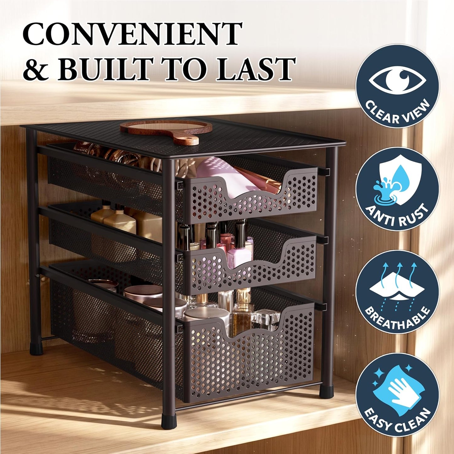 Simple Houseware Stackable 2 Tier Sliding Basket Organizer Drawer, White