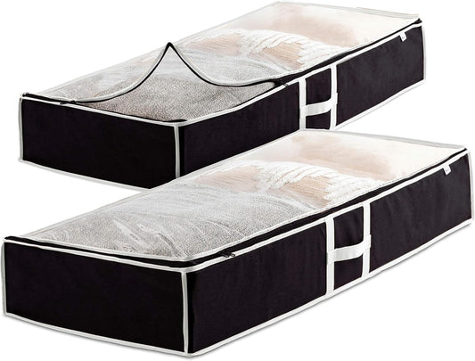 Under Bed Storage Bins - 90L Pack Of 4 Under The Bed Storage Containers For Clothes, Blankets, Winter Clothing, & Shoes - Underbed Storage Containers With Handles, Dual Zippers, & Clear Top