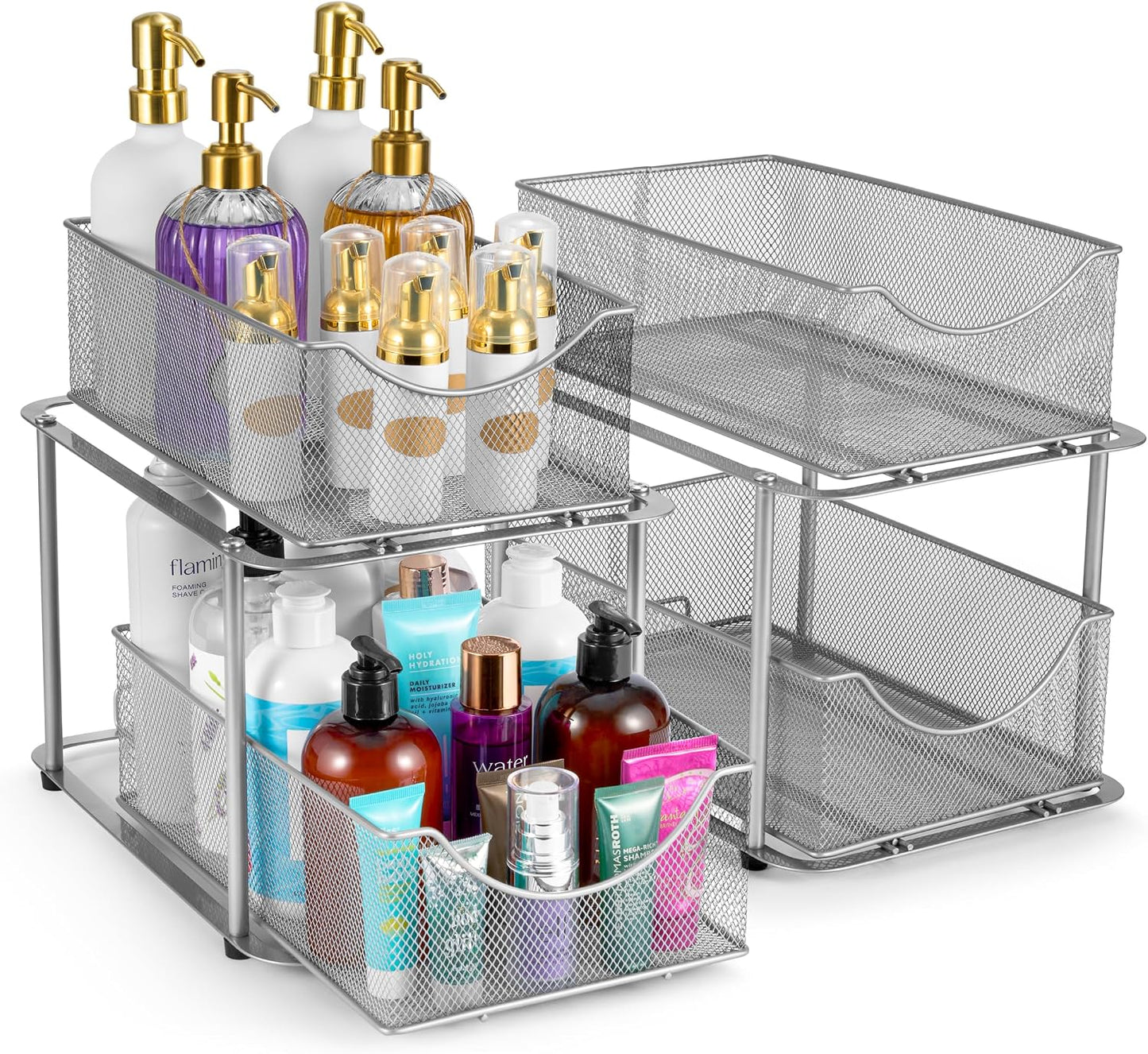 Sorbus 2 Tier Metal Under Sink Organizer for Bathroom, Kitchen, Strong Steel Mesh Sliding Drawers for Under Sink, Under Cabinet, Closet, Kitchen, Pantry, Bathroom Organizers and Storage (Black)