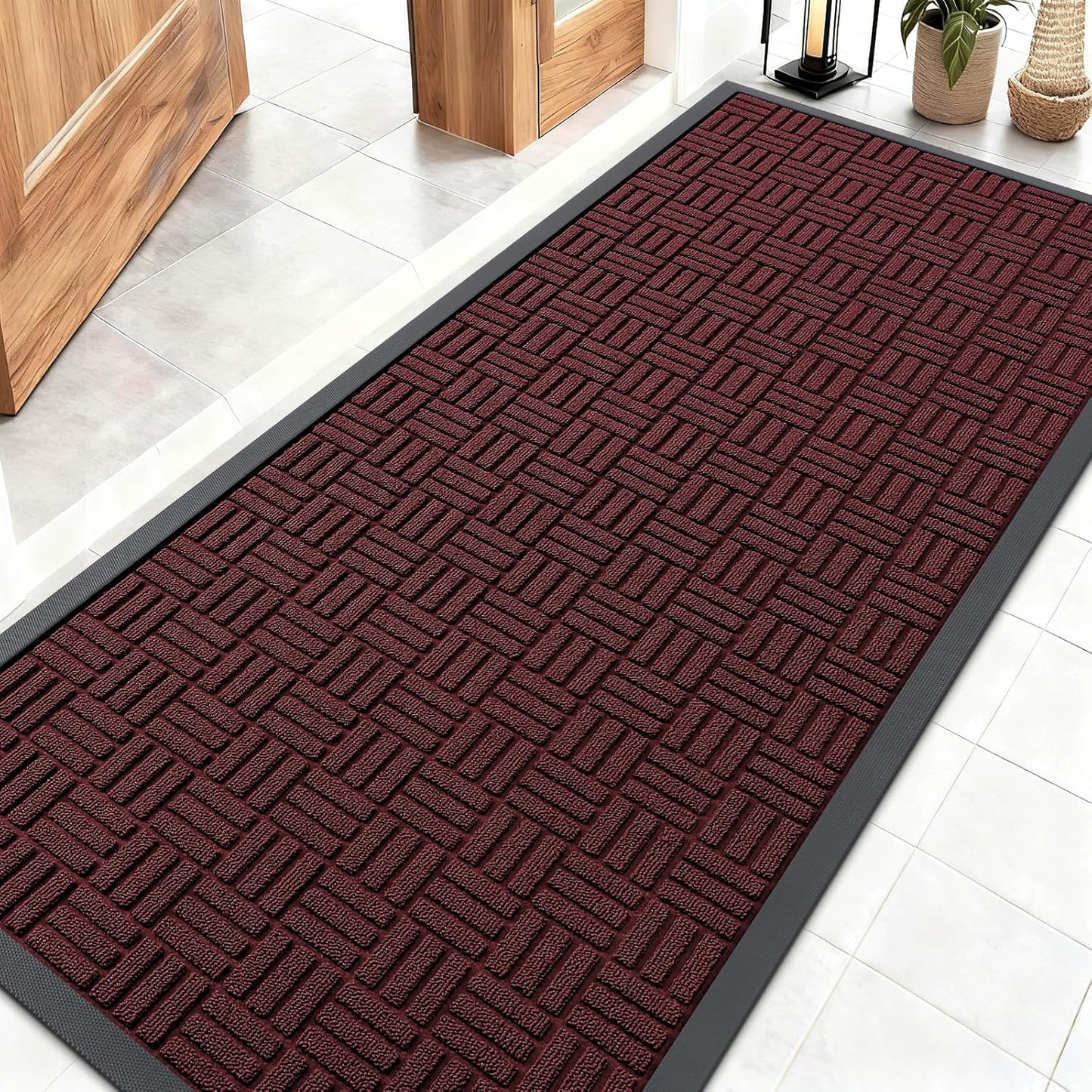 OLANLY Front Door Mat Outside Entrance 29.5x17, Absorbent, Heavy Duty Sturdy Natural Rubber Doormat Indoor Outdoor, Stain and Fade Resistant, Non-Slip Backing Low Profile Floor Mat for Entryway, Grey