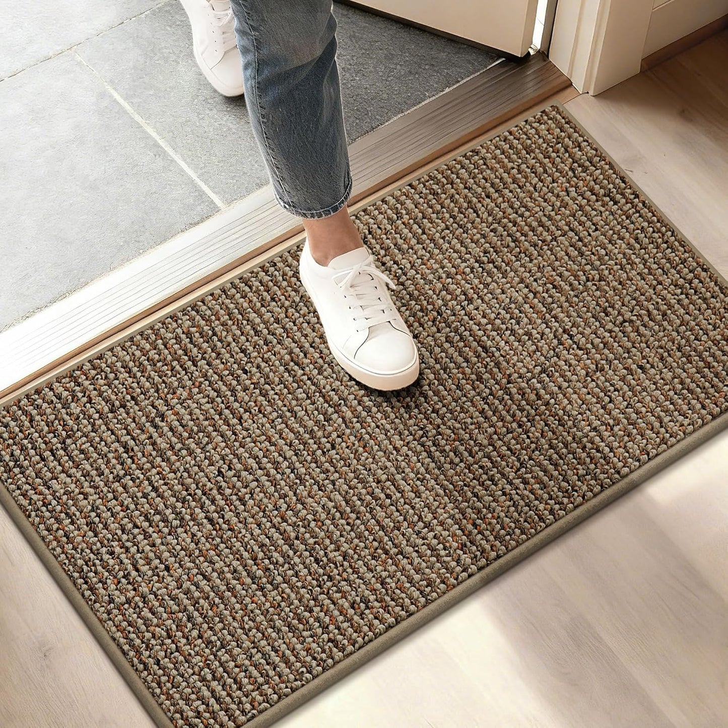 BEQHAUSE Dirt Trapper Door Mat 20" x 32", Non-Slip Washable Doormats Entrance Mat, Dirt Resistant and Absorbent Welcome Mat, Low Profile Floor Mats for Front Back Door and Entryway, Beige