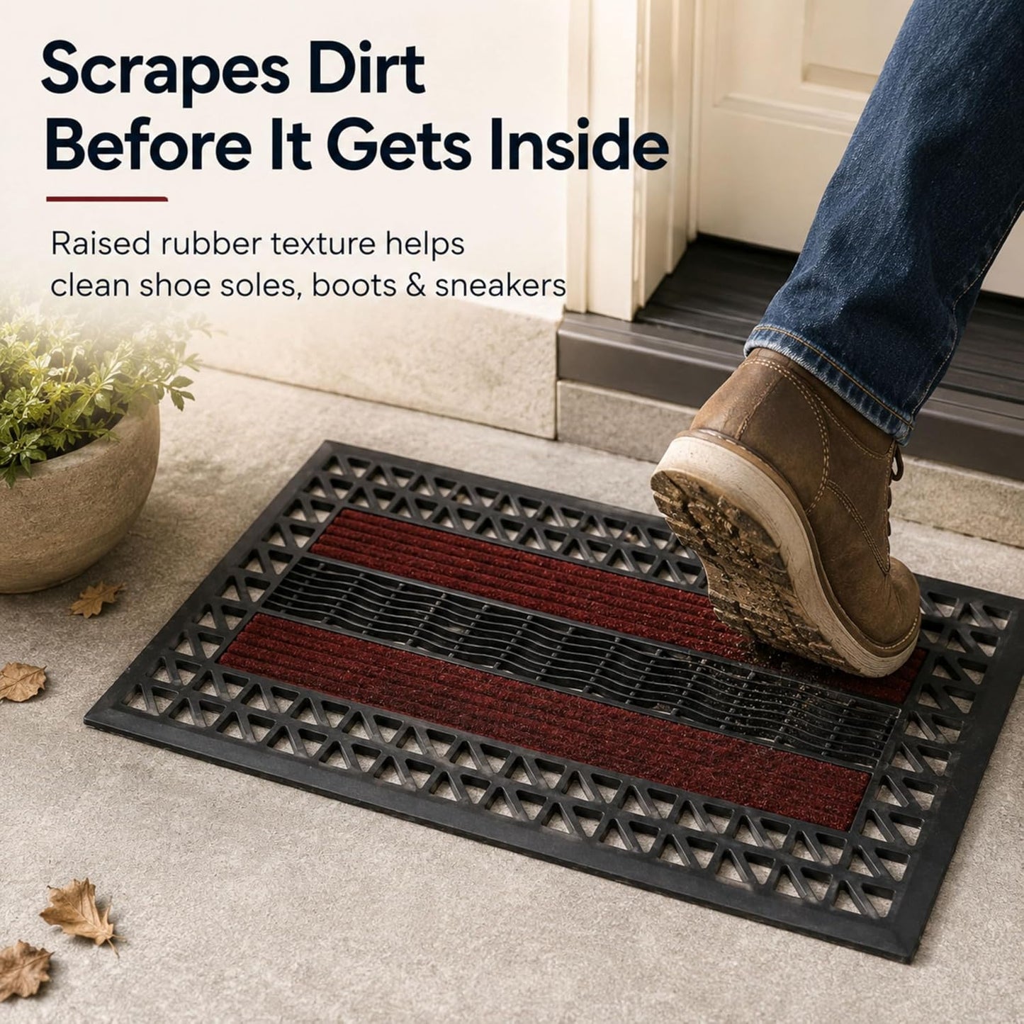 ROOM127 Outdoor Doormat, 28.3" x 17.3" Heavy Duty Rubber Scraper Mat | Absorbent Strips with Open Drainage, Low Profile Non-Slip Indoor Outdoor Entry Rug for Front Door Patio Garage Mudroom