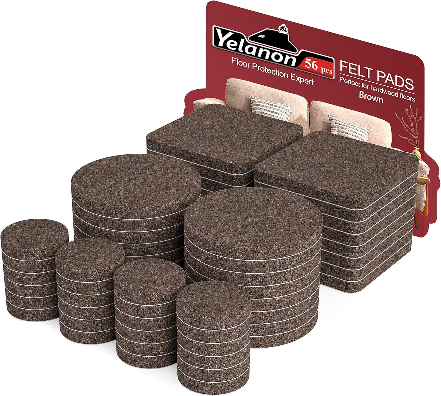 Yelanon Felt Furniture Pads for Hardwood Floors -36 Pcs 2" Premium Floor Protectors for Furniture, Felt Pads for Chair Legs, Black