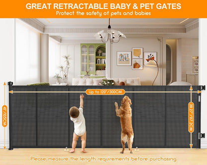 71 inch Retractable Baby Gates, EZIGO Extra Wide Baby Gate for Large Opening Extra Long Mesh Gate for Kids or Pet Dog Gate Child Safety Gate for Stairs Hallways Doorway Indoor Outdoor, Gray
