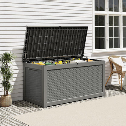 Outdoor Storage Box, Resin Deck Boxes Indoor and outdoor, Waterproof Storage Box Lockable Lid (Black, 85 Gallon)