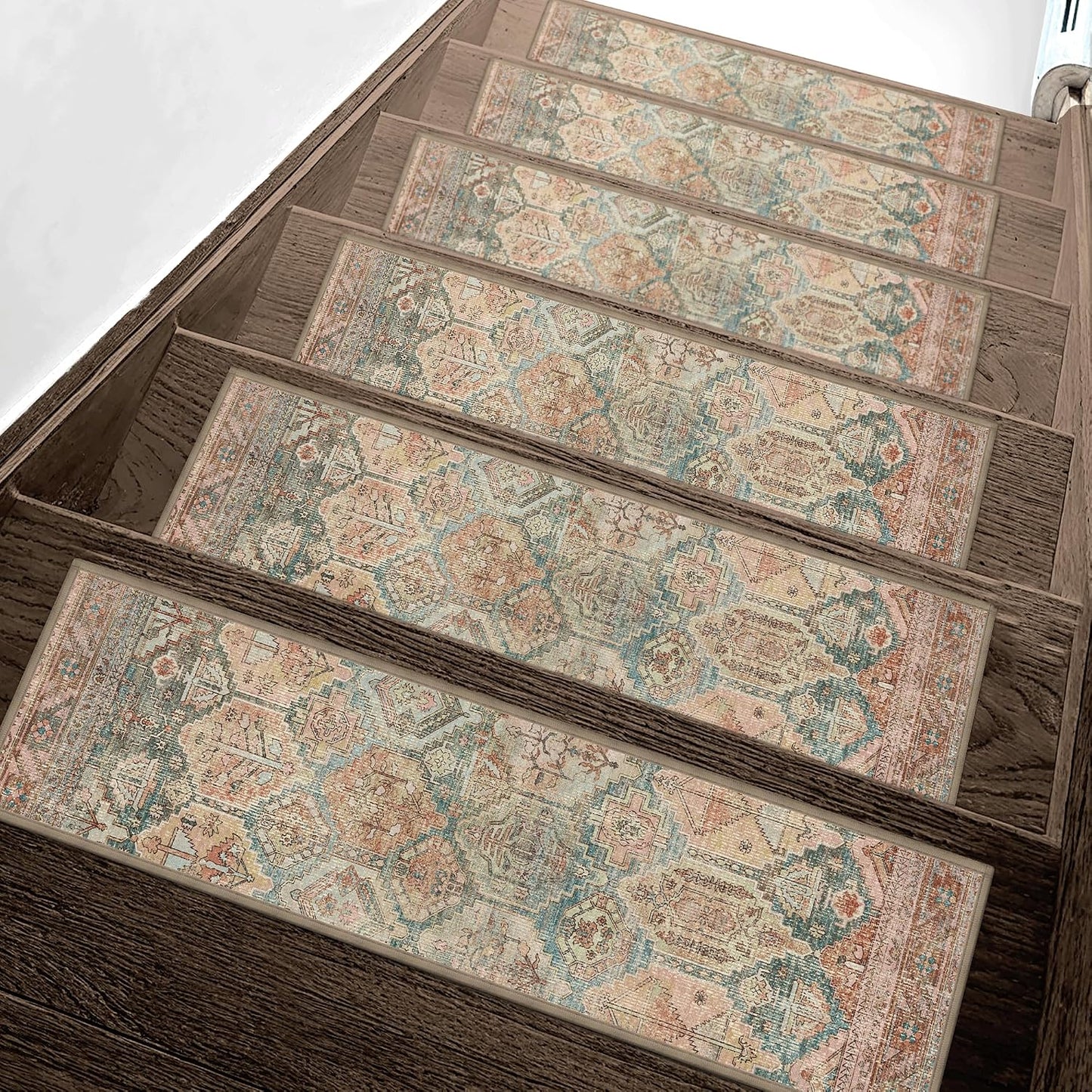 sarben Non Slip Stair Treads for Wooden Steps 15PCS - 8"x30" Indoor Safety Carpet, Edging Mats with TPE Adhesive Backing, Pet and Elderly Friendly Stair Rugs (Taupe) - Colors B