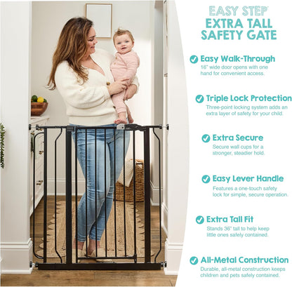 Regalo Safety 29-38.5" Baby Gate for Doorways & Bottom of Stairs, Pressure Mounted Baby Gate with Door for Babies, Toddlers & Pets, Tested & Safe for 30 Years, American Designed, American Owned, White