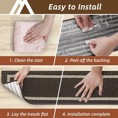 COSY HOMEER Soft Stair Treads Non-Slip Carpet Mat 28inX9in Indoor Stair Runners for Wooden Steps, Stair Rugs for Kids and Dogs, 100% Polyester TPE Backing 4pcs, Grey