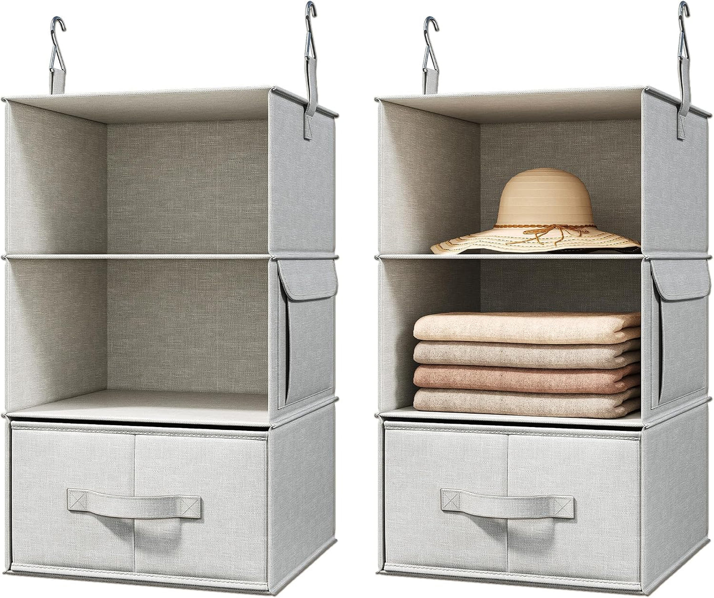 Vailando 6-Shelf Hanging Closet Organizer with 3 Drawers, 2 Separable 3-Shelf Closet Organizers and Storage for Wardrobe Organization, Hanging Dresser for Nursury & Dorm Clothes Organizer