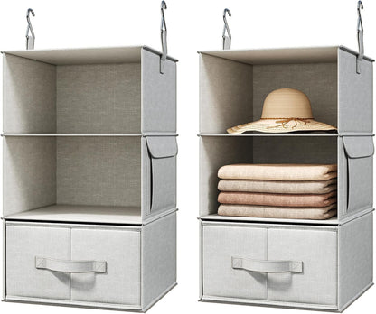 Vailando 6-Shelf Hanging Closet Organizer with 3 Drawers, 2 Separable 3-Shelf Closet Organizers and Storage for Wardrobe Organization, Hanging Dresser for Nursury & Dorm Clothes Organizer