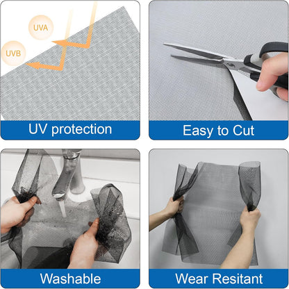 4PCS Window Screen Door Repair and Replacement Kit, 48"x118" Fiberglass Screen Mesh, 0.125" x 40' TPE Spline,Spline Roller and Remove Hook, Window Screen and Sliding Screen Door Replacement